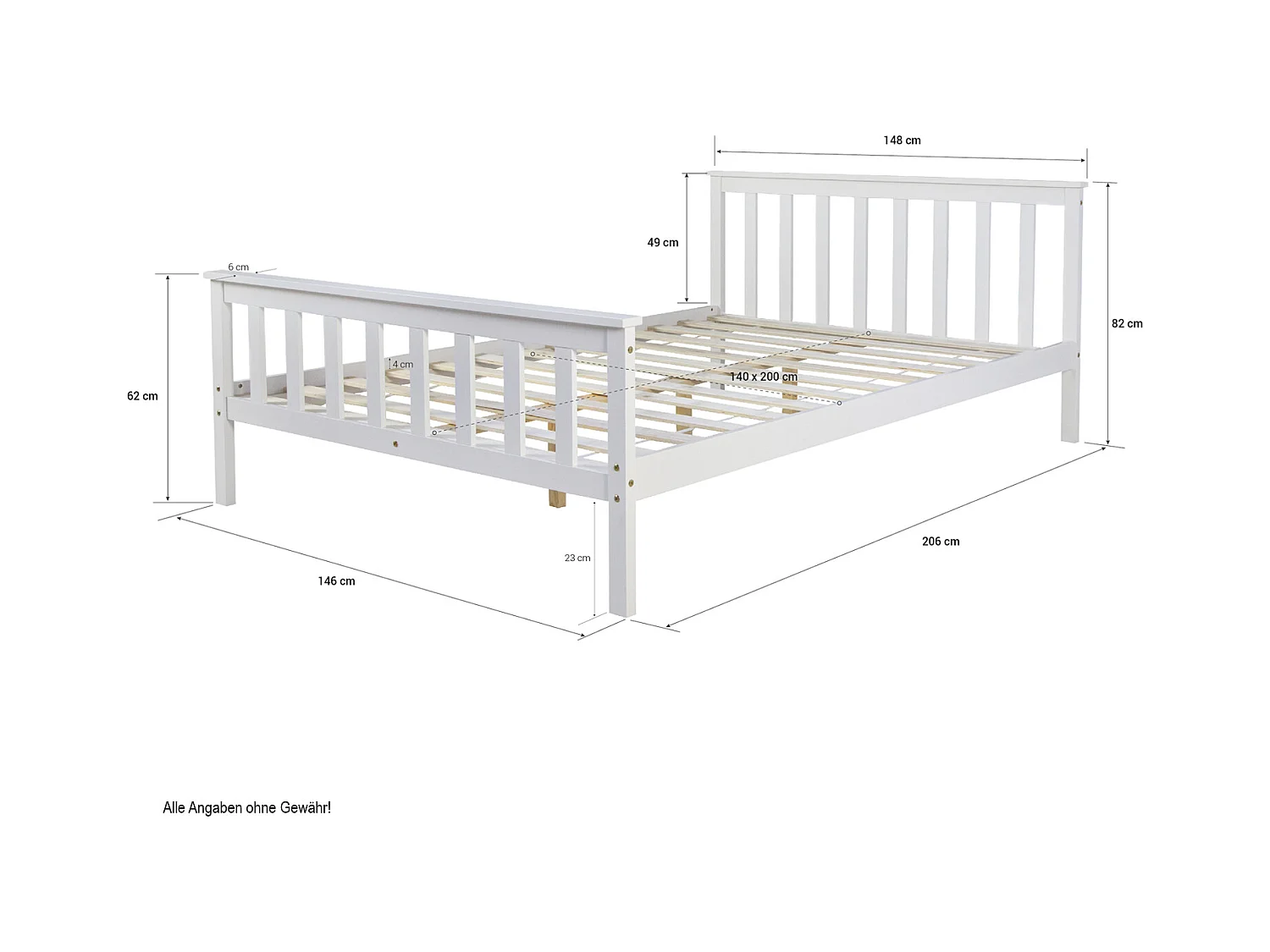 Bett 140x200 cm weiß 890