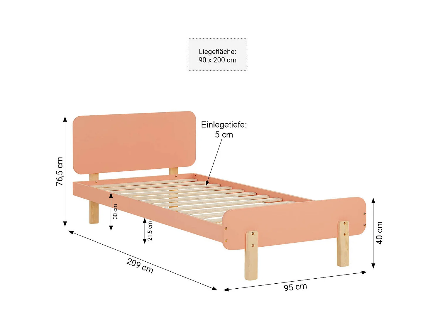 Lit simple 95x76,5x209 cm rouge
