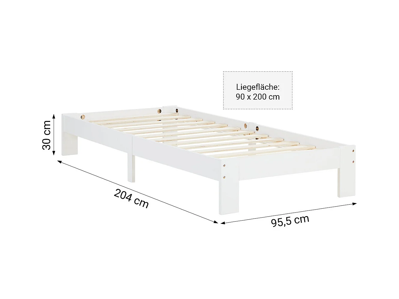 Bettgestell 95,5x204x30 cm weiß