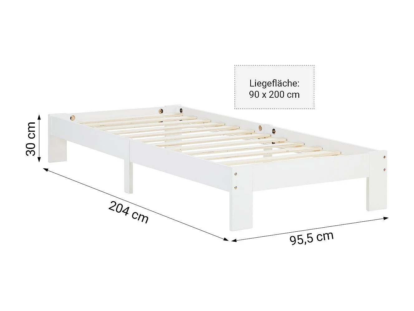Bedframe 95,5x204x30 cm wit