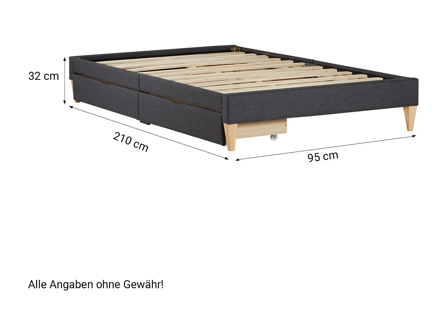 Tapicerowane łóżko 95x32x210 cm szare z materacem i szufladami