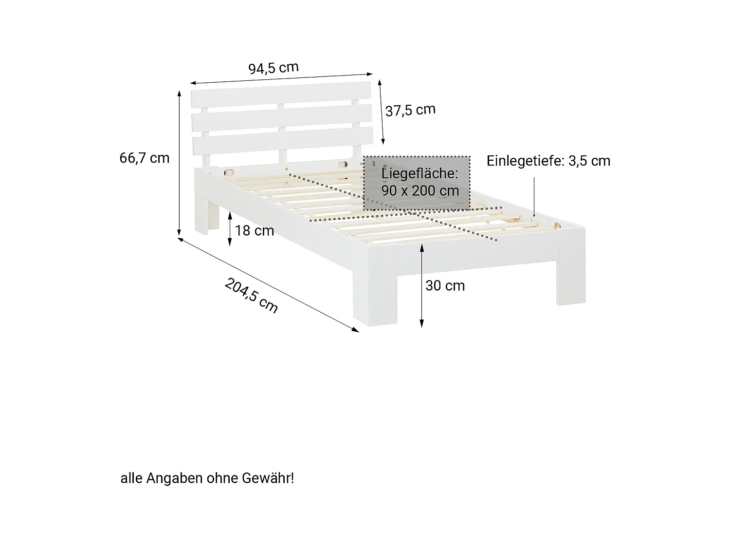 Einzelbett 94,5x204,5x66,7 cm weiß
