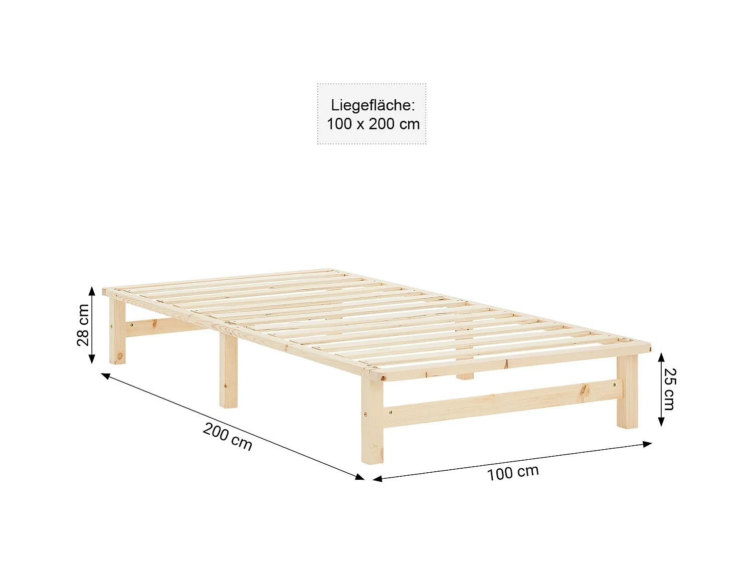 Palettenbett 100x200 cm natur