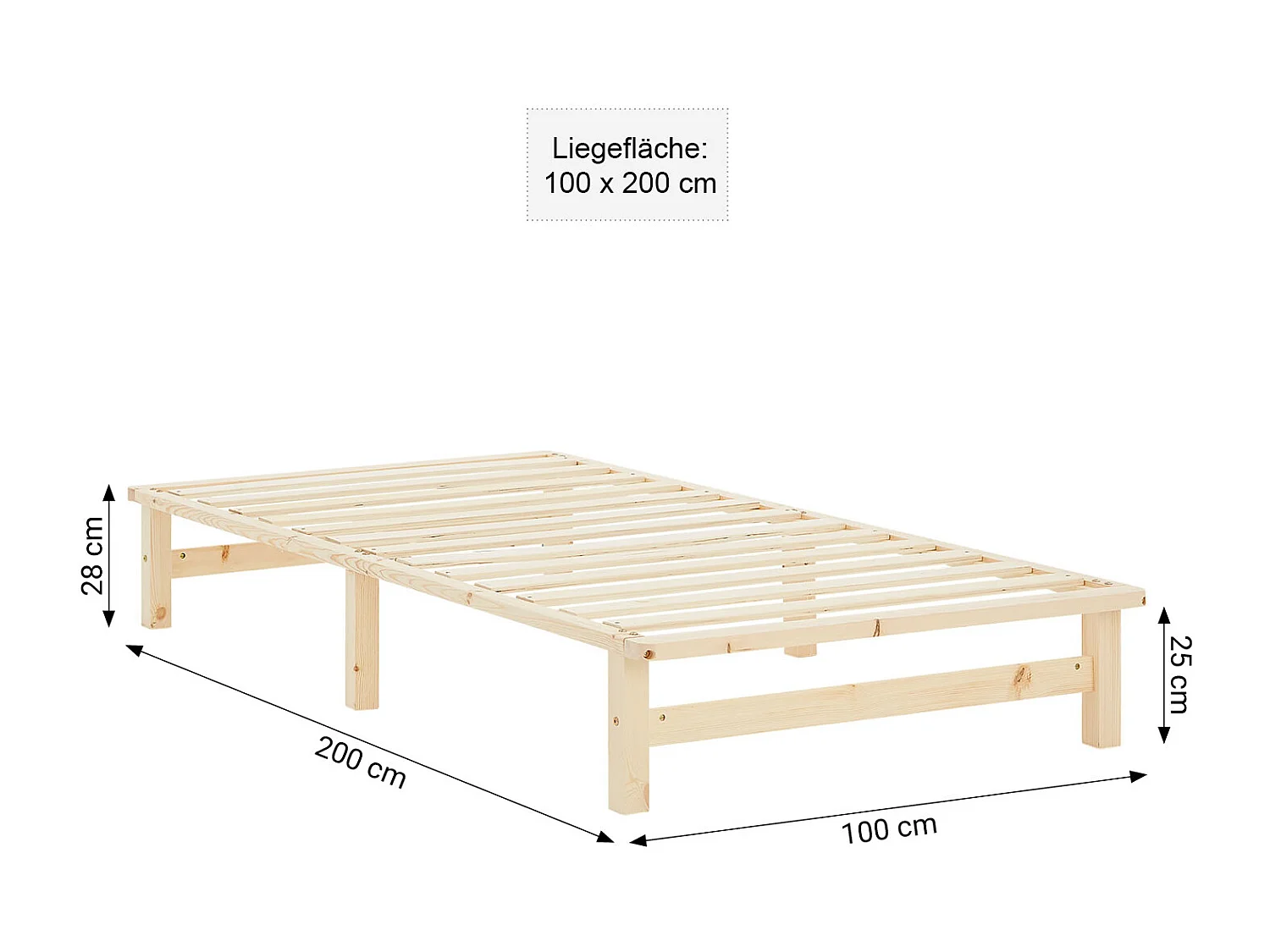 Letto a pallet 100x200 cm naturale