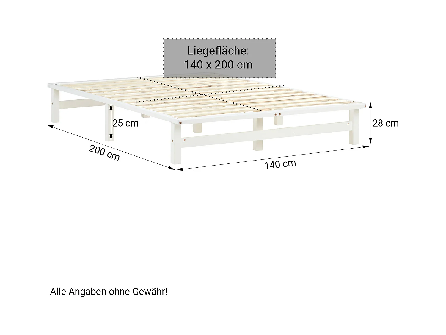 Bett 140x200 cm weiß Palettenstil