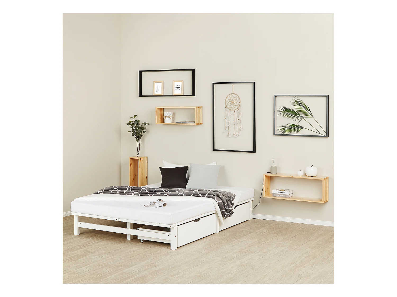 Bett 140x200 cm weiß Palettenstil