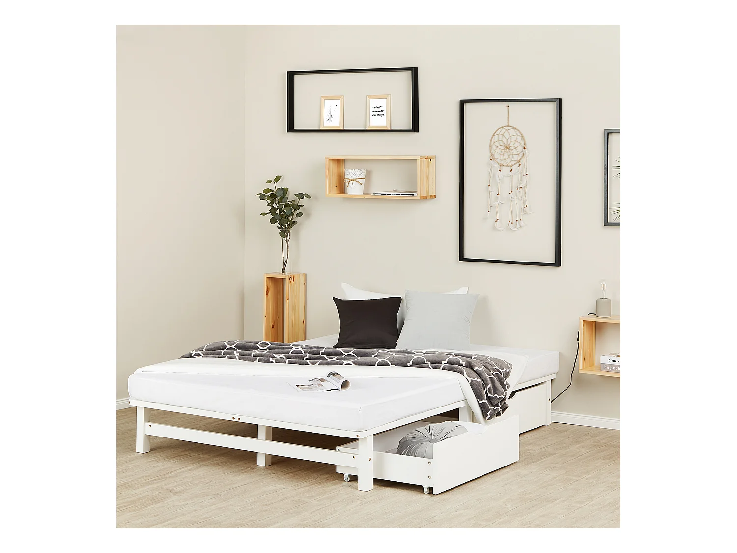 Letto 140x200 cm bianco Pallet