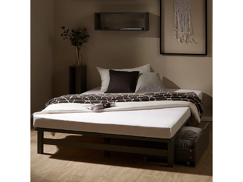 Bett 140x200 cm grau Paletten-Design