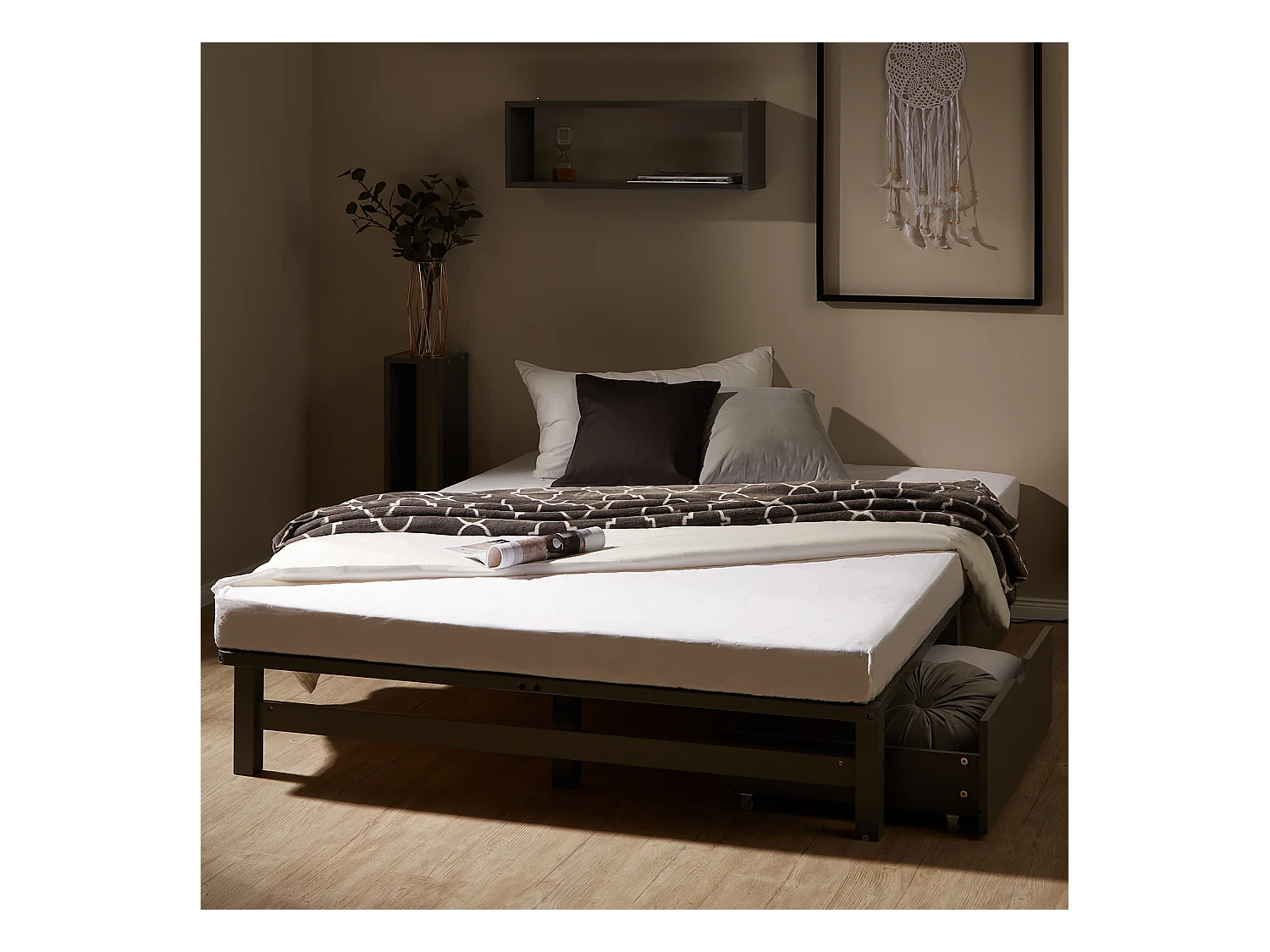 Bett 140x200 cm grau Paletten-Design