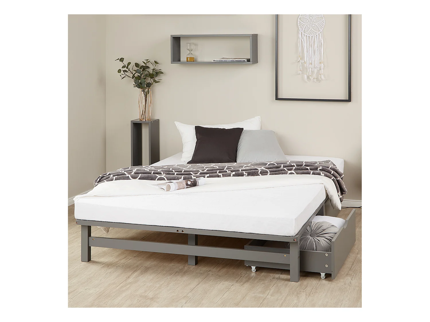 Bett 140x200 cm grau Paletten-Design