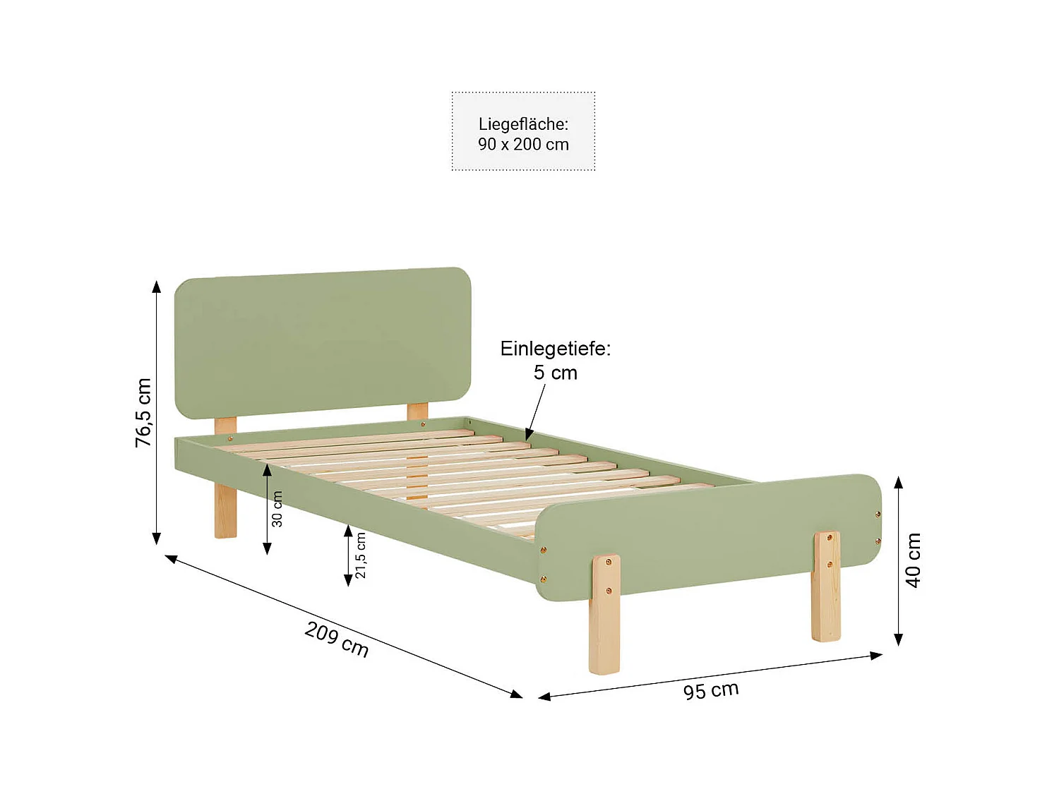Einzelbett 90x200 cm Grün