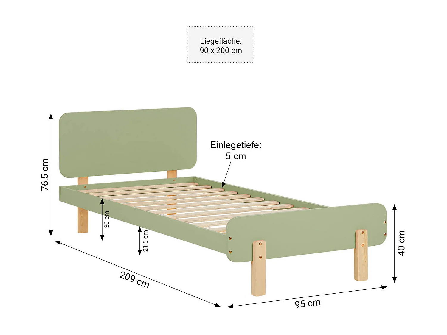 Einzelbett 90x200 cm Grün