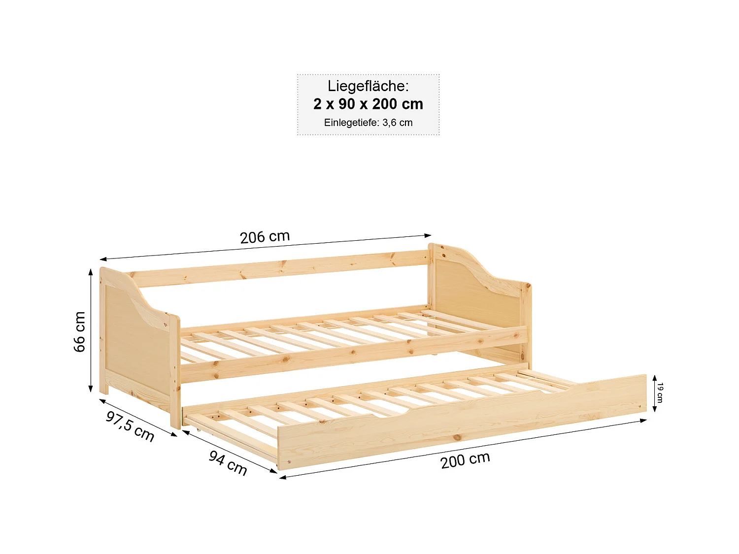 Houten Bed 90x200 cm Natuurlijk