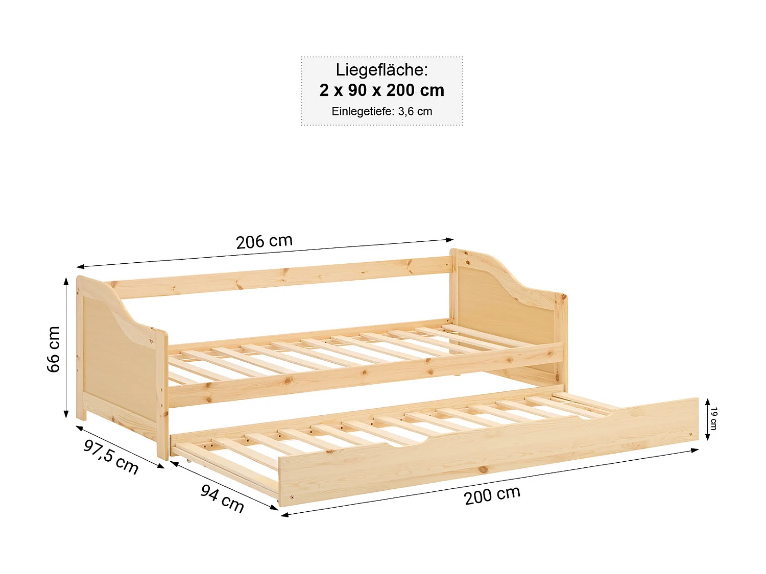 Houten Bed 90x200 cm Natuurlijk