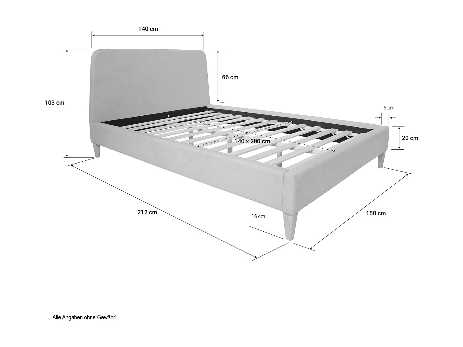 Tapicerowane łóżko 140x200 cm niebieskie