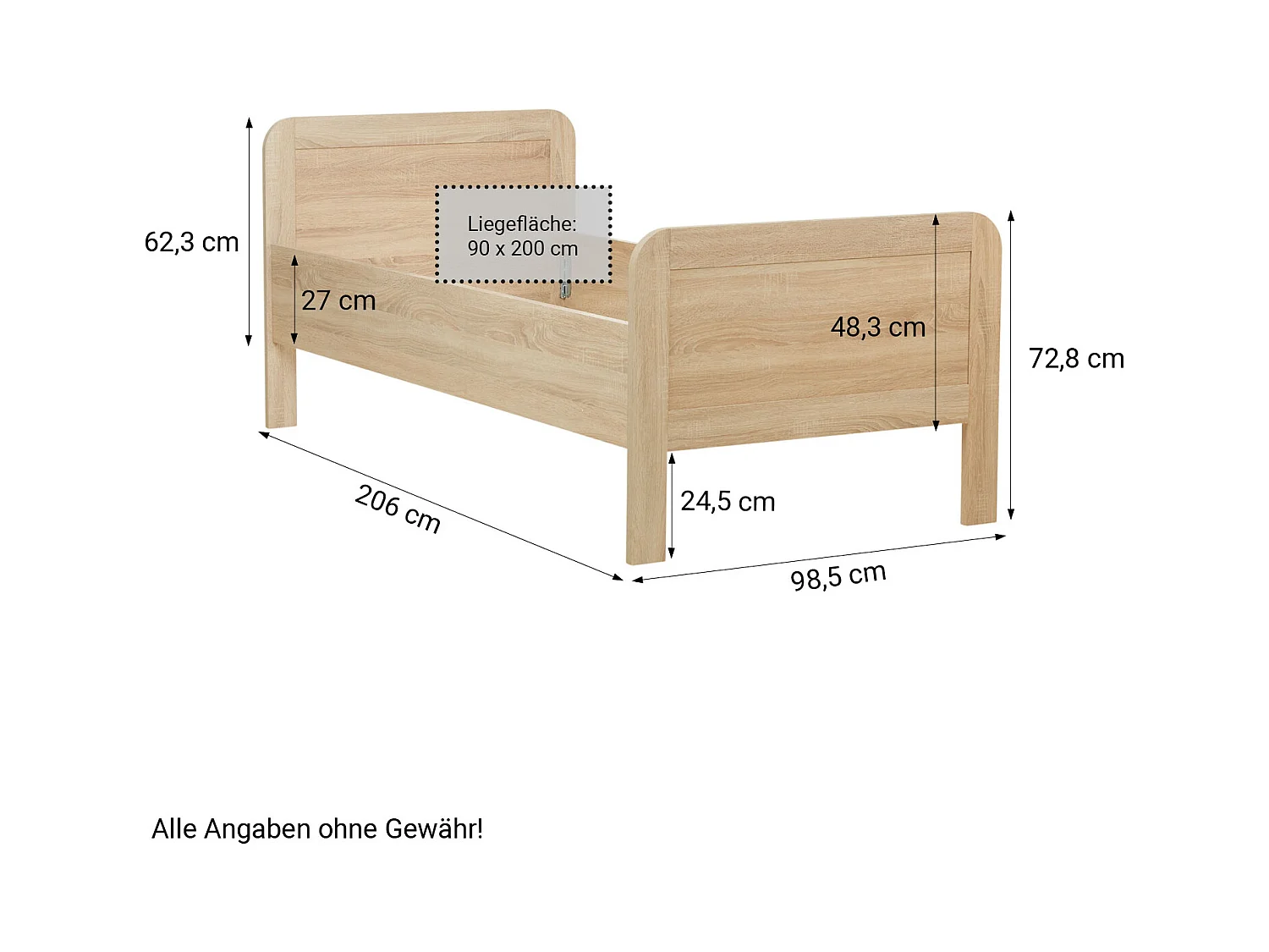 Bett 98,5x206x87 cm Natur Komfort