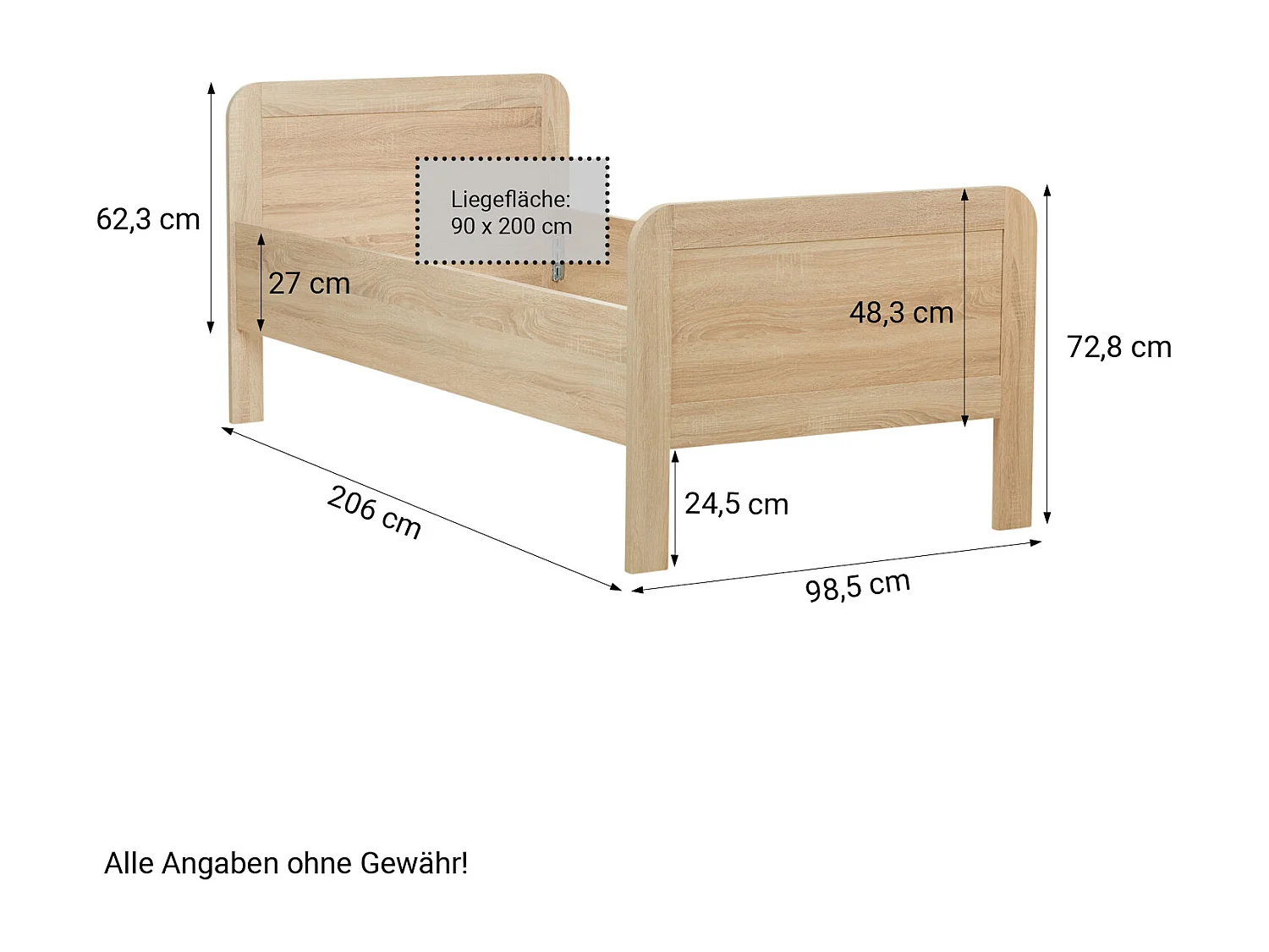 Bed 98,5x206x87 cm naturel Comfort