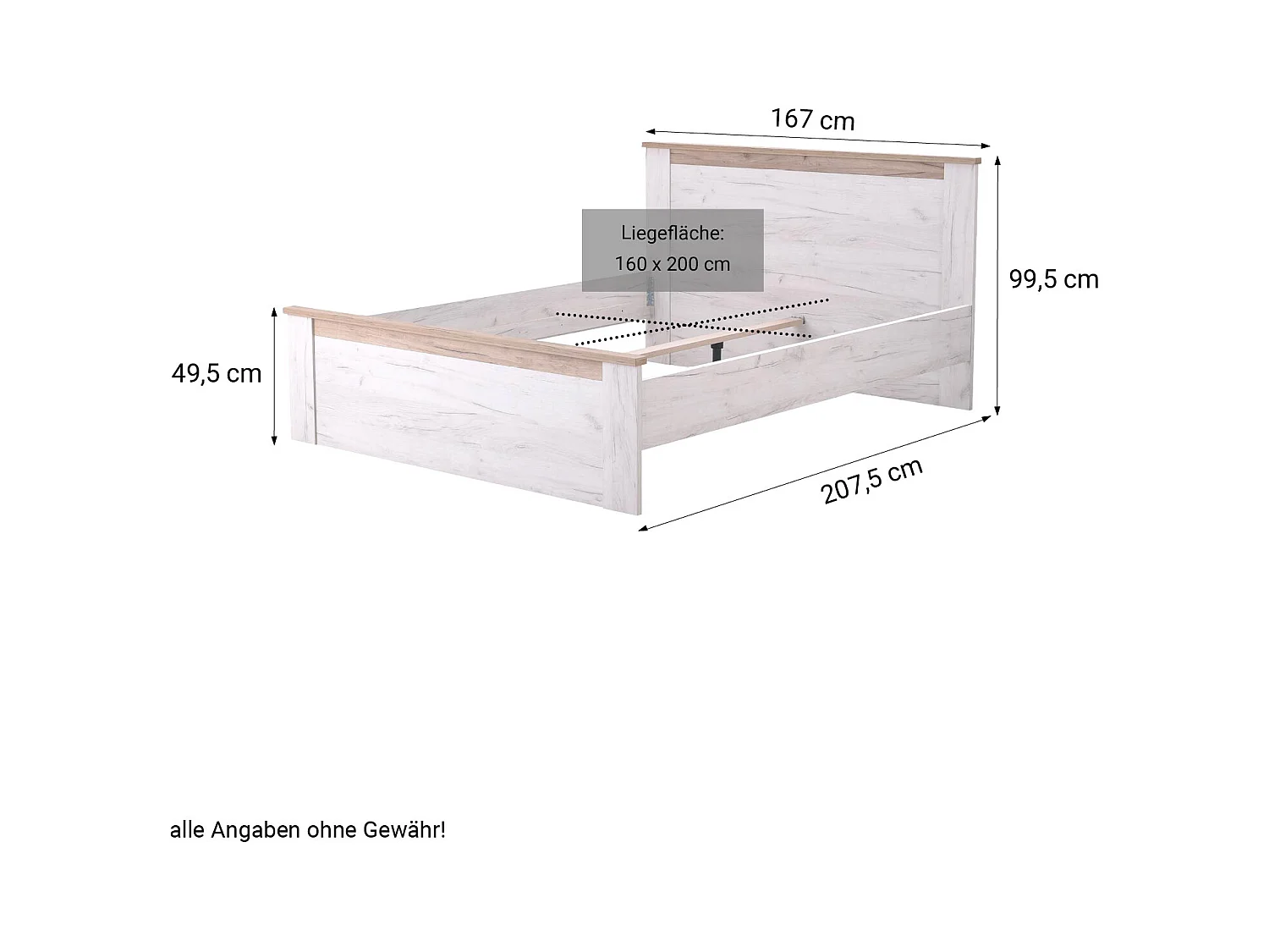 Bettgestell 160x200 cm weiße Eiche grau Vintage