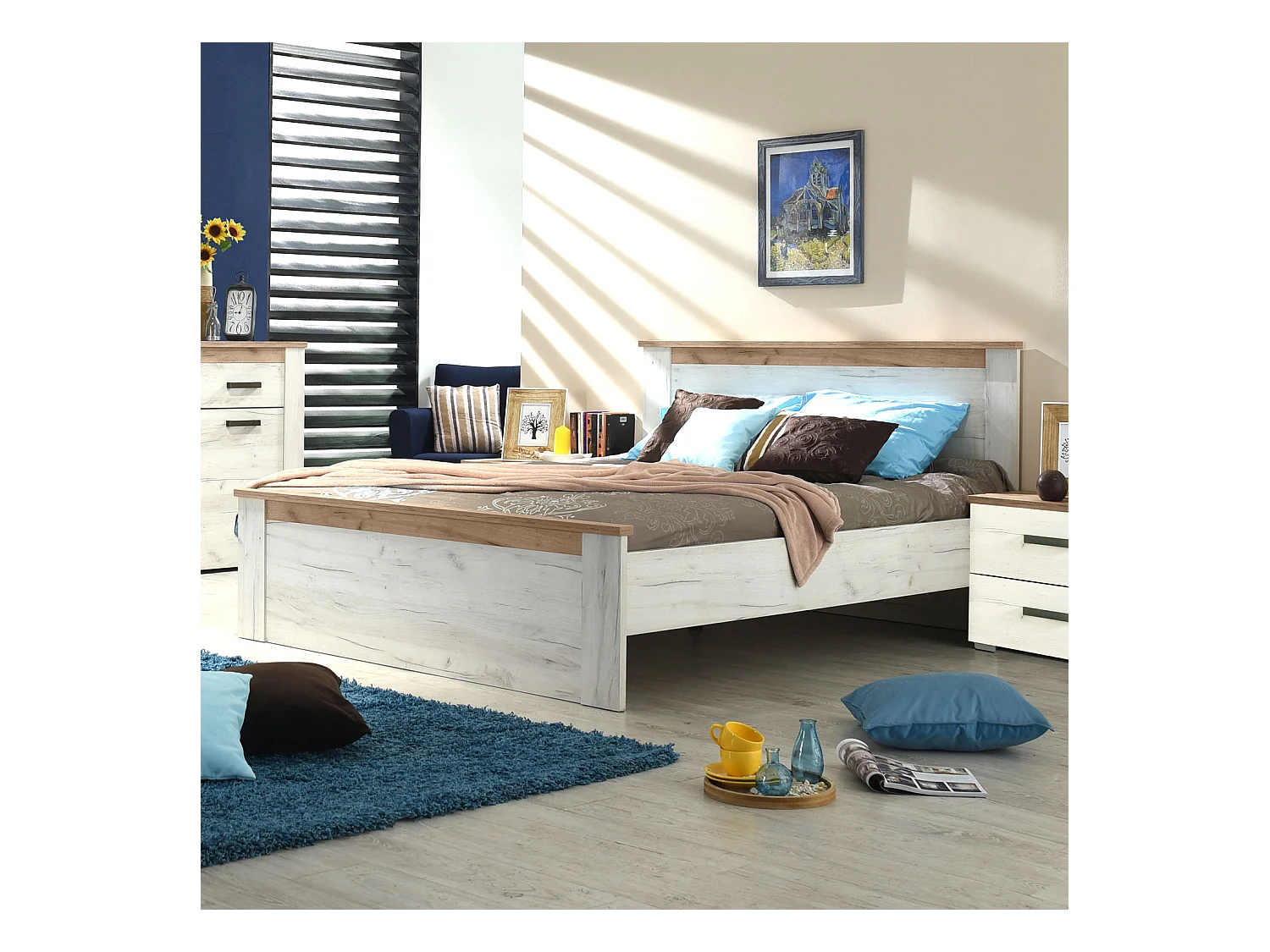 Bettgestell 160x200 cm weiße Eiche grau Vintage