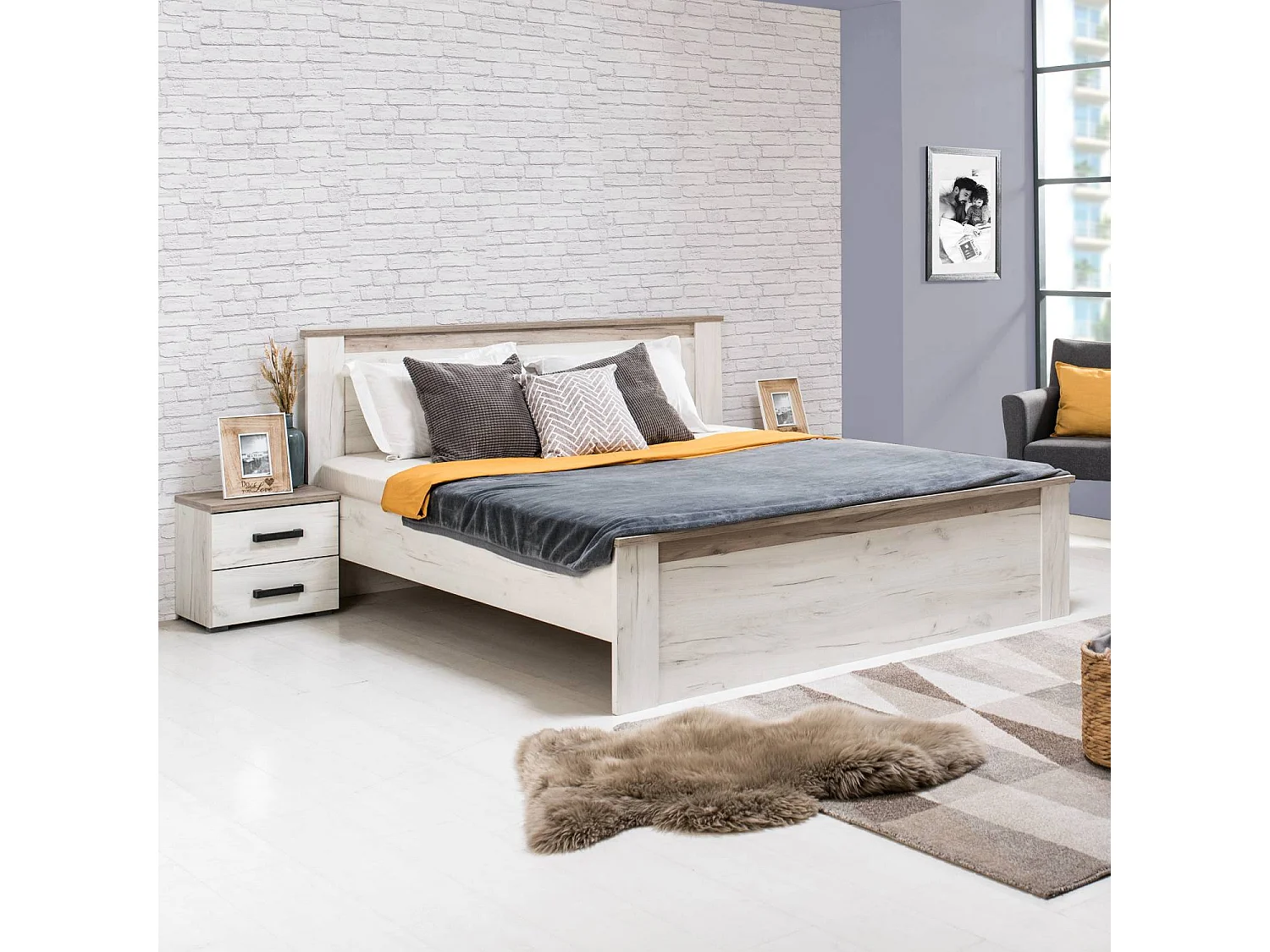 Bettgestell 160x200 cm weiße Eiche grau Vintage