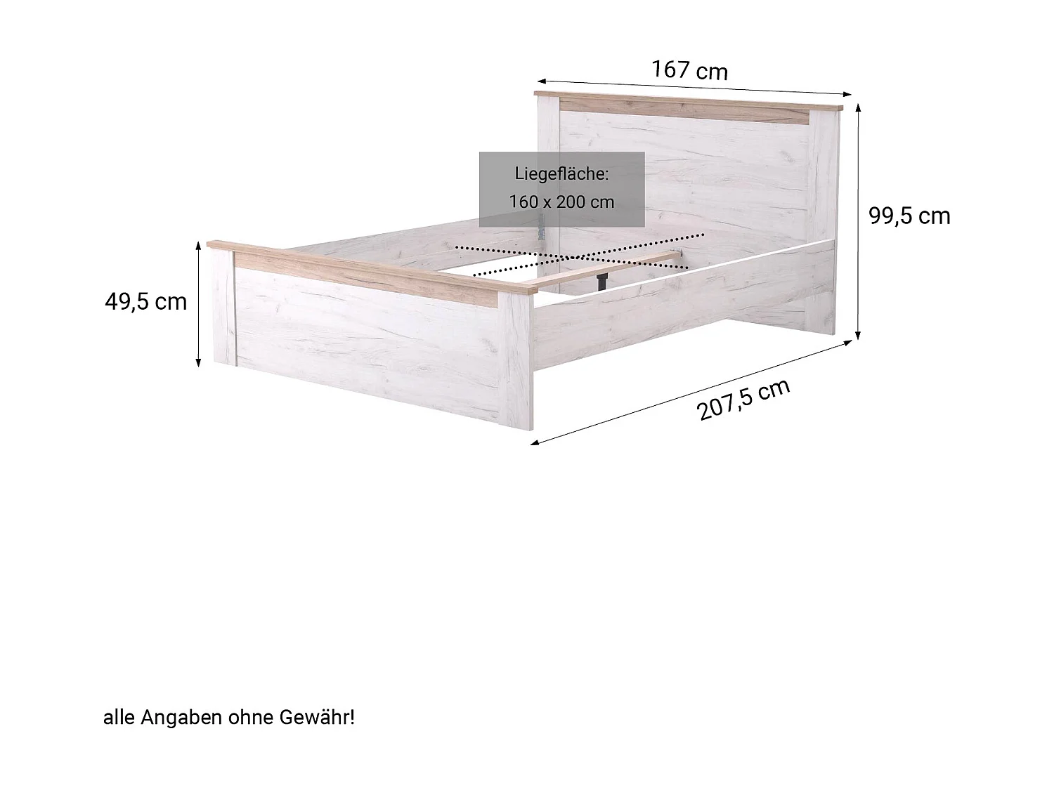 Bettgestell 160x200 cm weiße Eiche grau Vintage