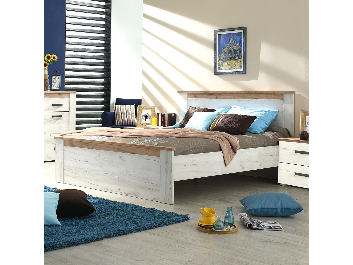 Bettgestell 160x200 cm weiße Eiche grau Vintage