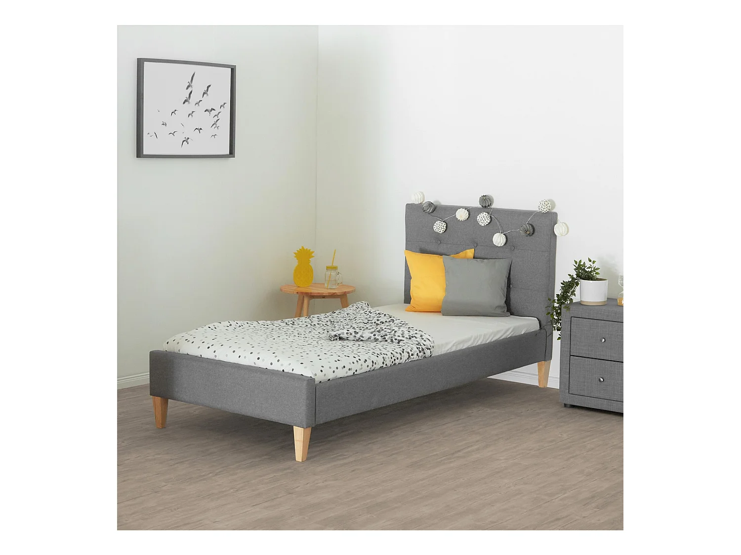 Gepolstertes Bett 90x12x200 cm grau