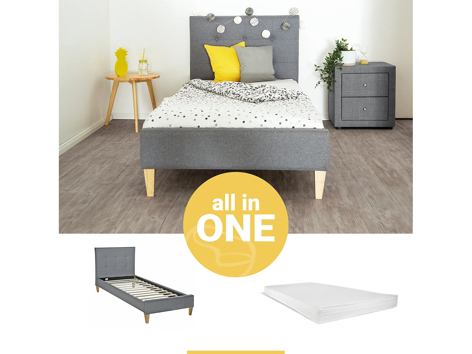 Lit rembourré 90x12x200 cm gris