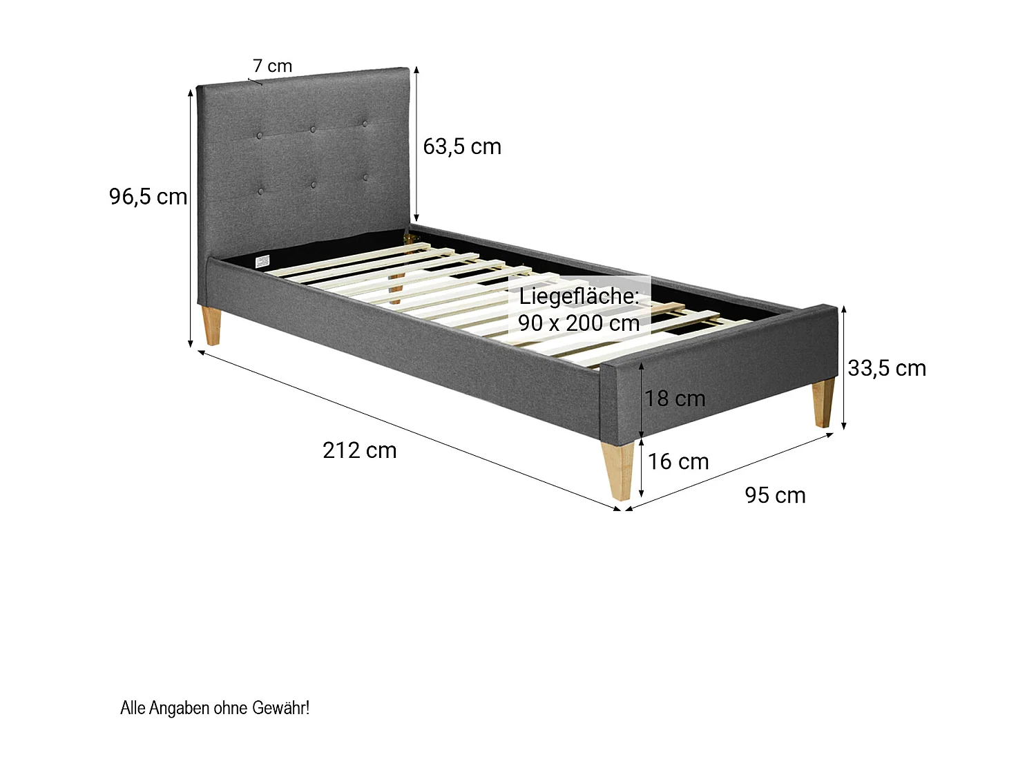 Lit rembourré 90x12x200 cm gris