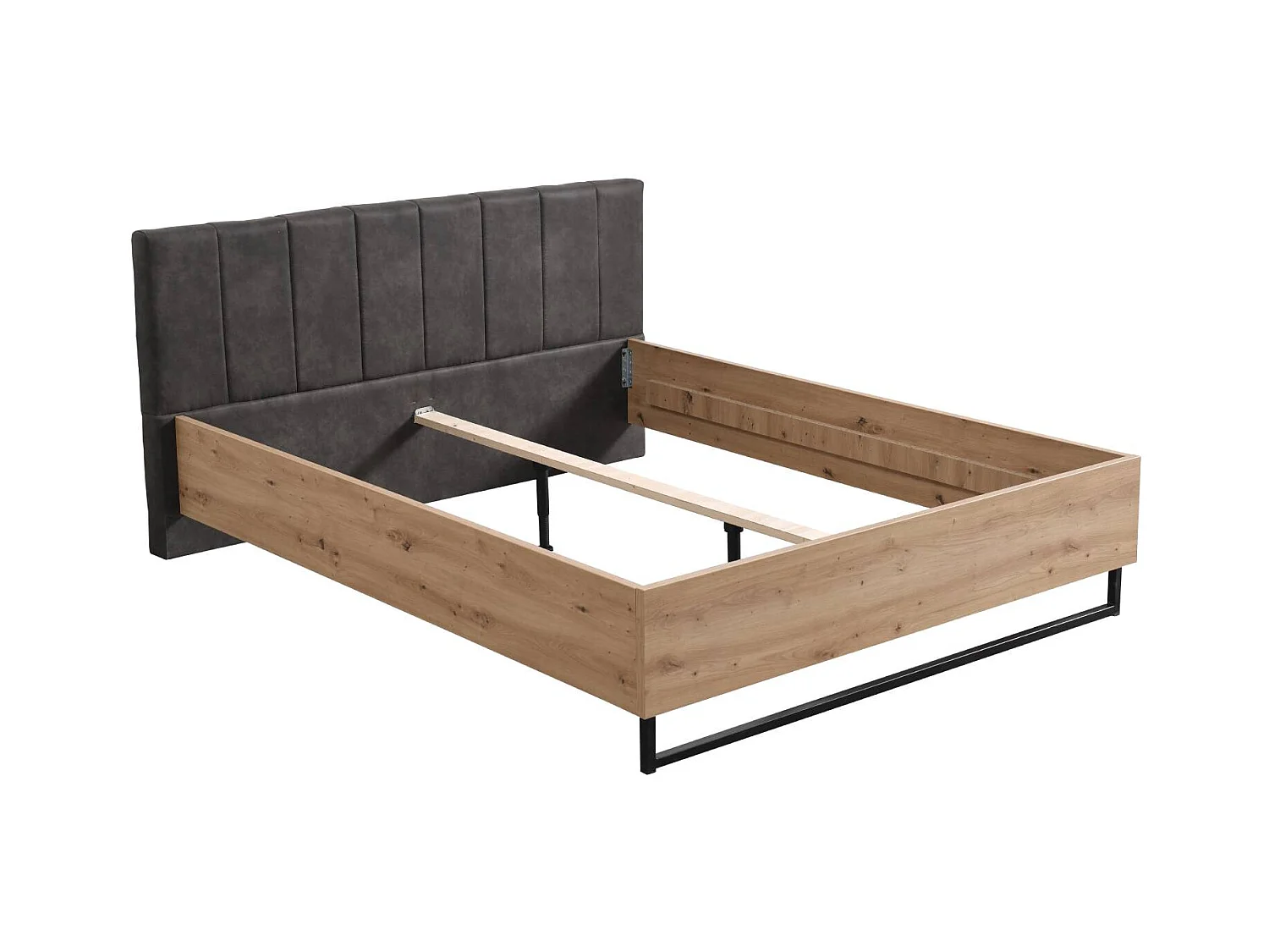 Doppelbett 177,5x94x212 cm grauer Stoff Eiche