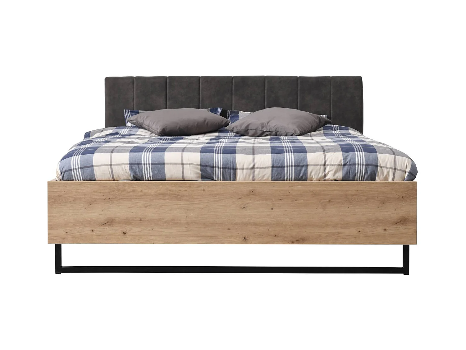 Doppelbett 177,5x94x212 cm grauer Stoff Eiche