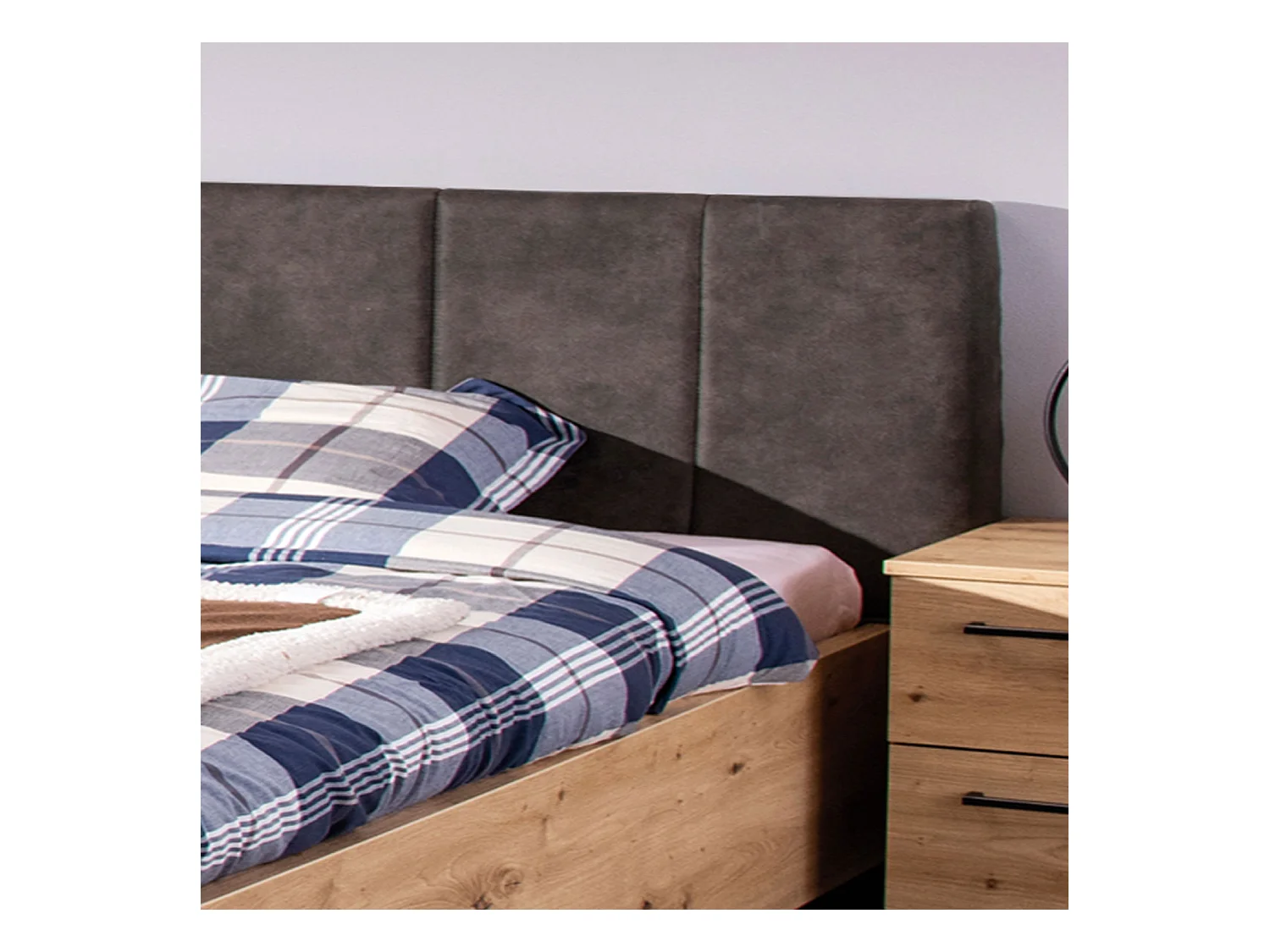 Doppelbett 177,5x94x212 cm grauer Stoff Eiche