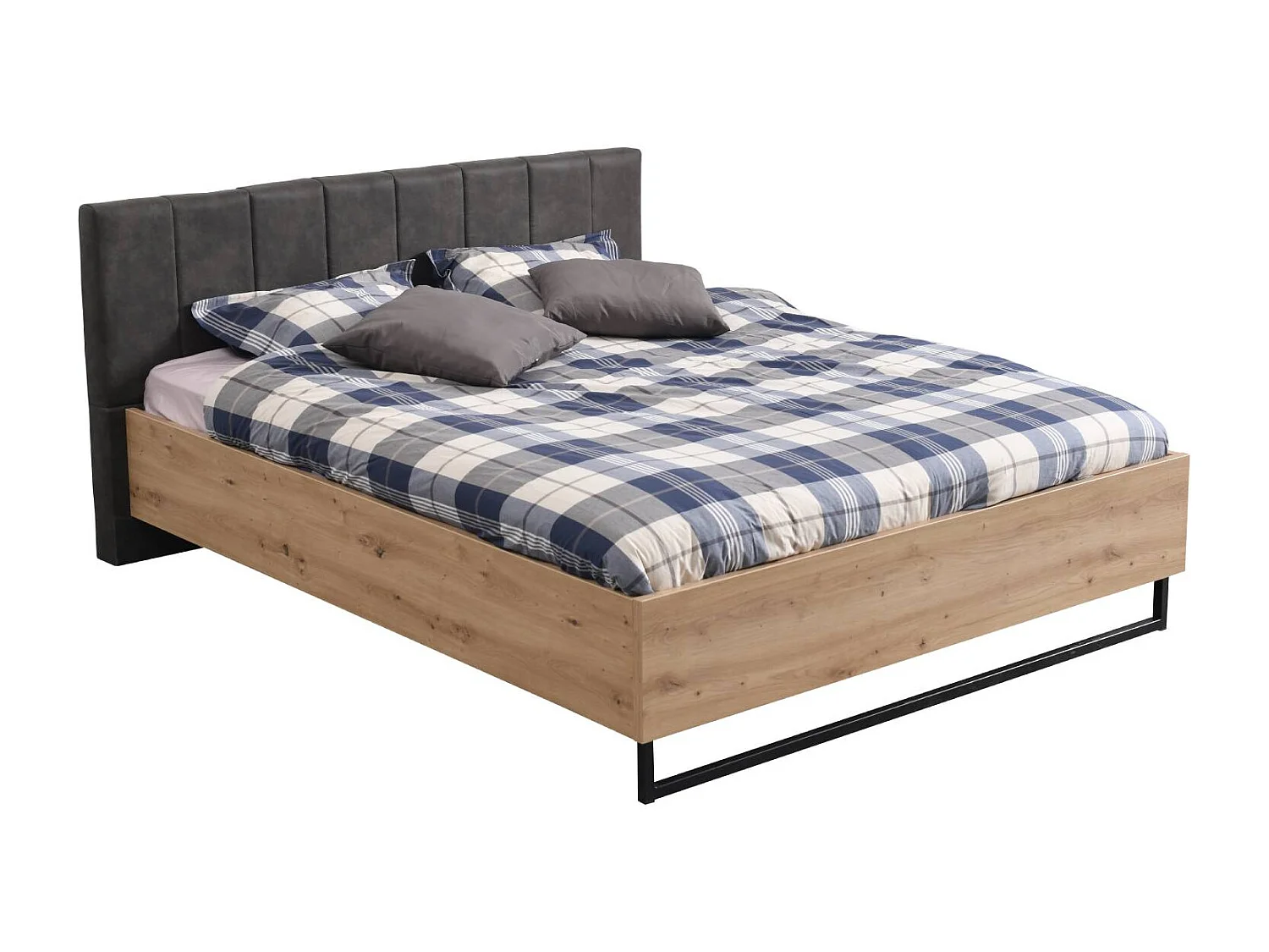 Doppelbett 177,5x94x212 cm grauer Stoff Eiche