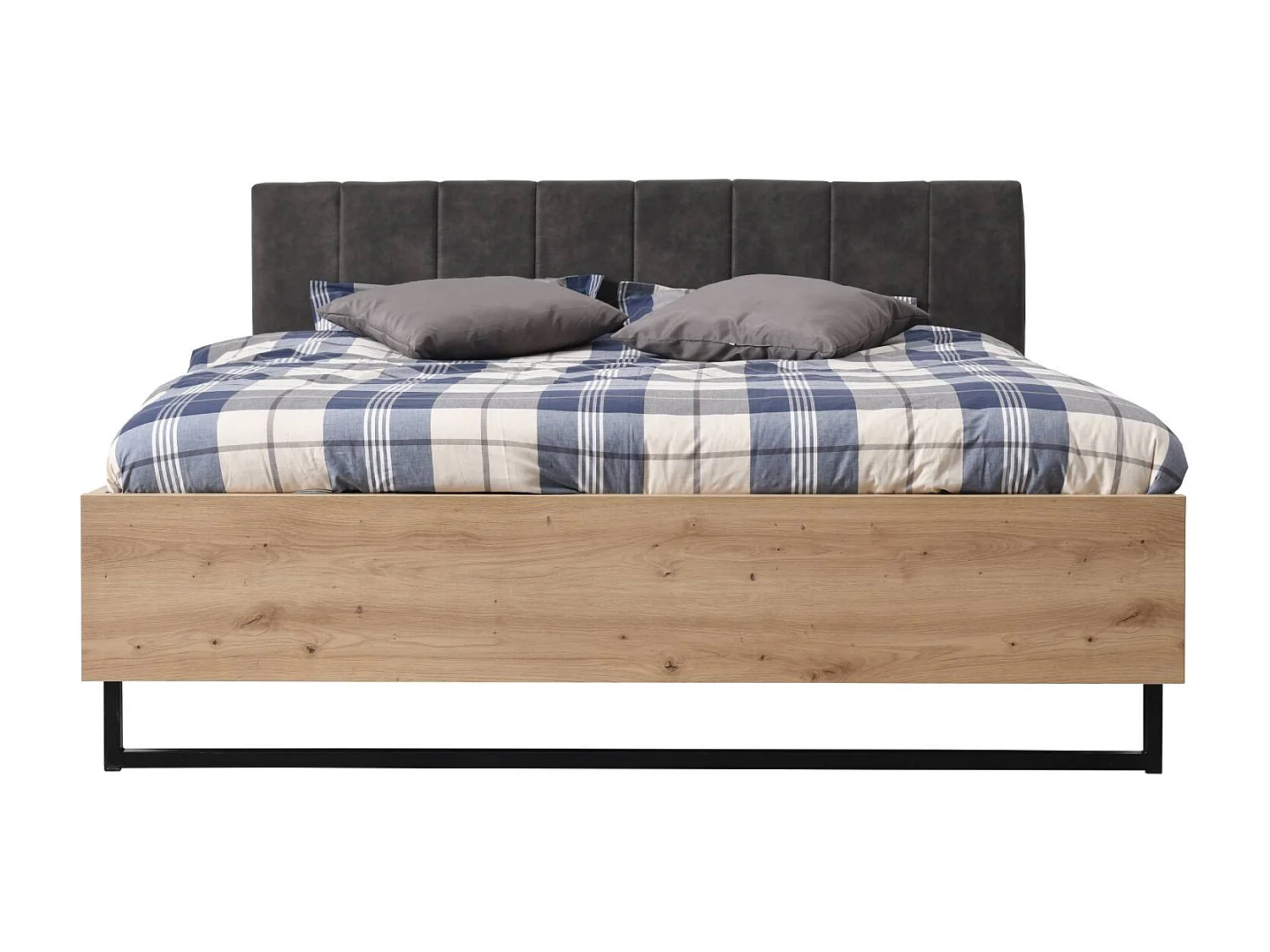 Doppelbett 177,5x94x212 cm grauer Stoff Eiche