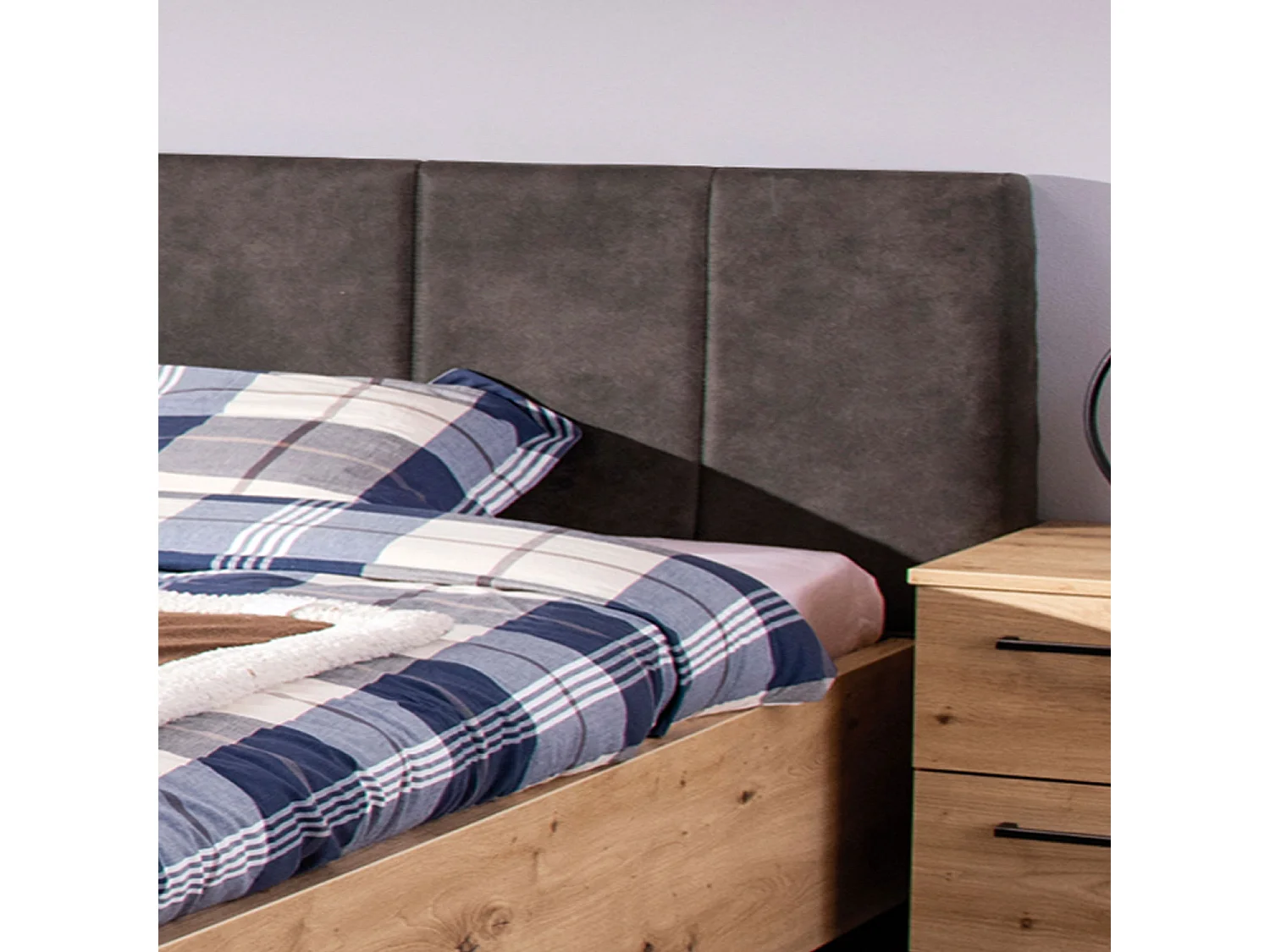 Doppelbett 177,5x94x212 cm grauer Stoff Eiche