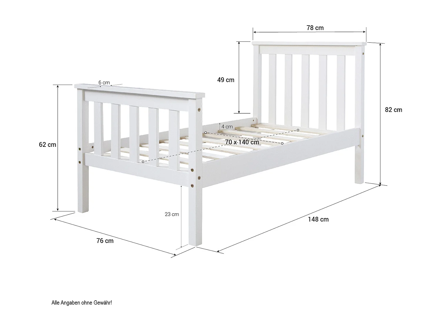 Cama individual 70x140 cm branca Estilo Shaker Cama infantil
