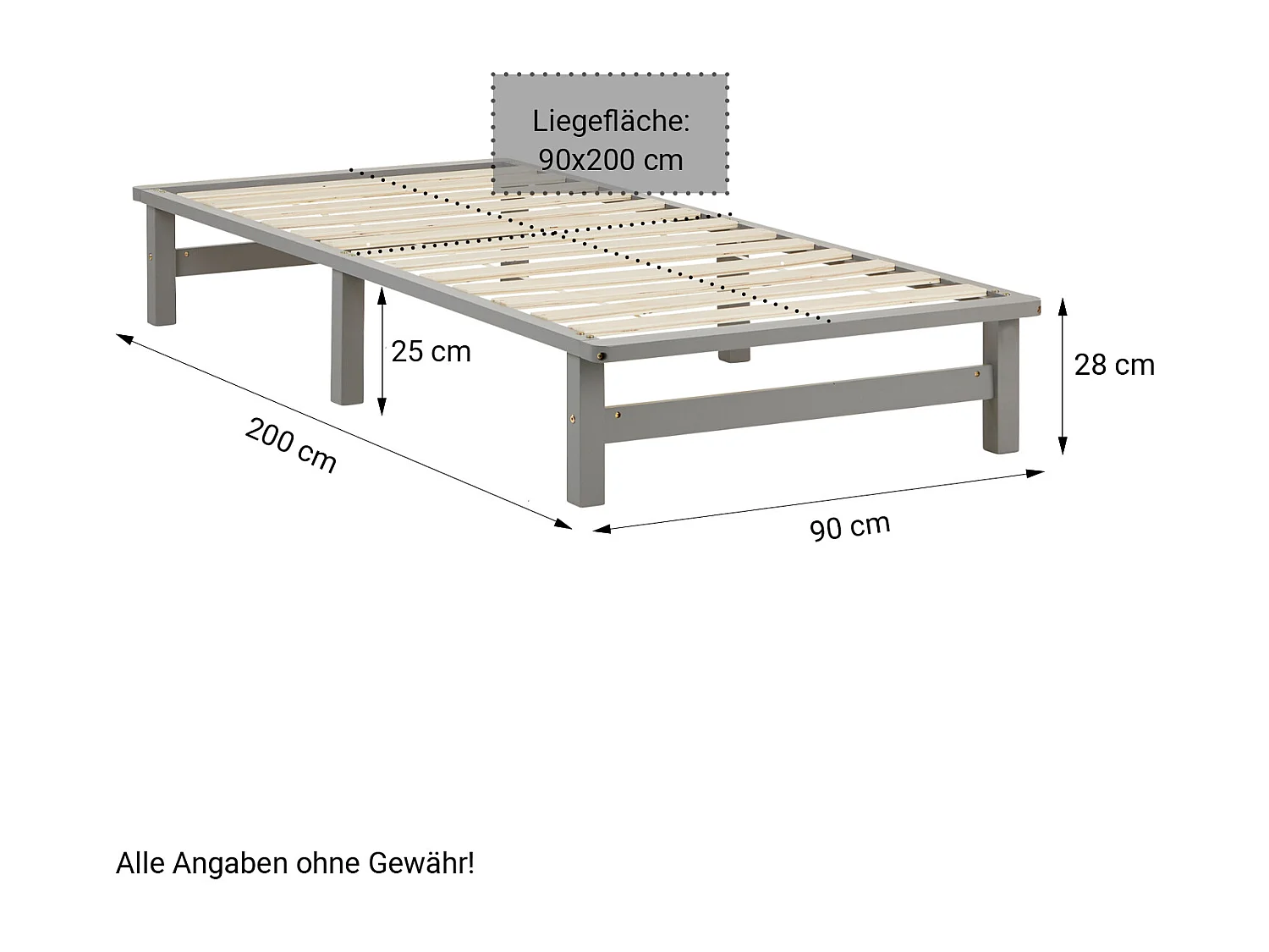 Palettenbett 90x200 cm Grau