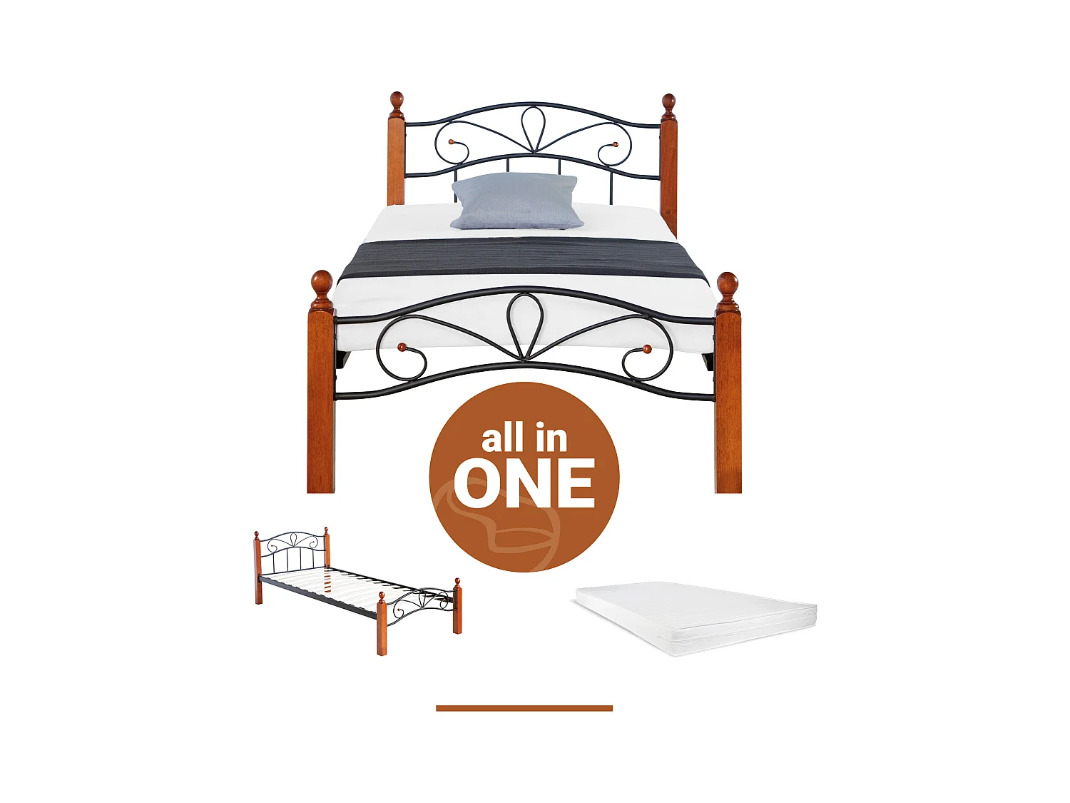 Lit 90x200x12 cm Noir brun