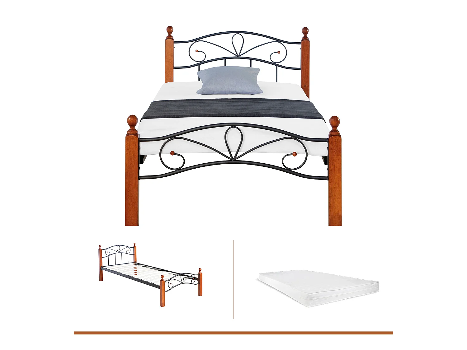 Lit 90x200x12 cm Noir brun