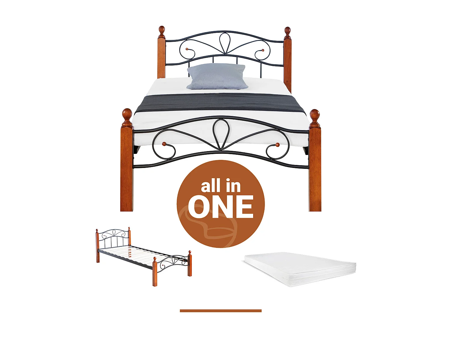 Bed 90x200x12 cm Zwartbruin