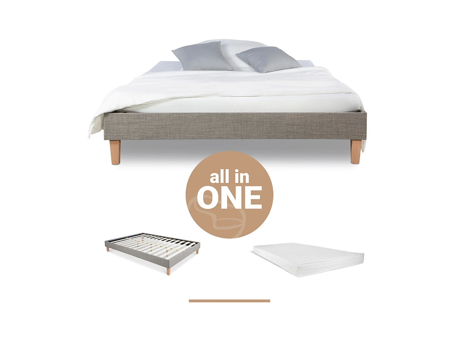 Lit rembourré 140x200x12 cm gris