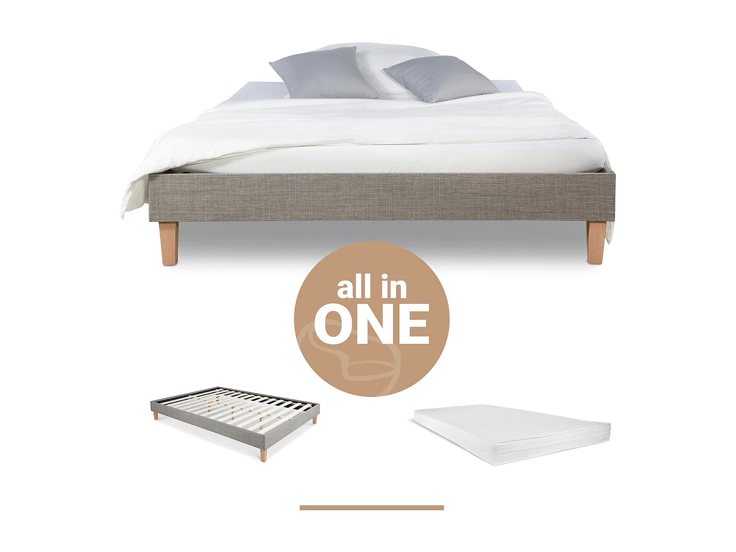 Letto imbottito 140x200x12 cm grigio