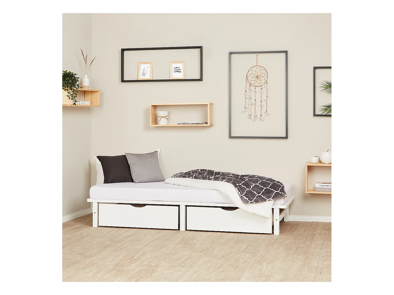 Bett 90x200 cm weiß Palettenbett Set 2 Lattenrost Massivholz Bett