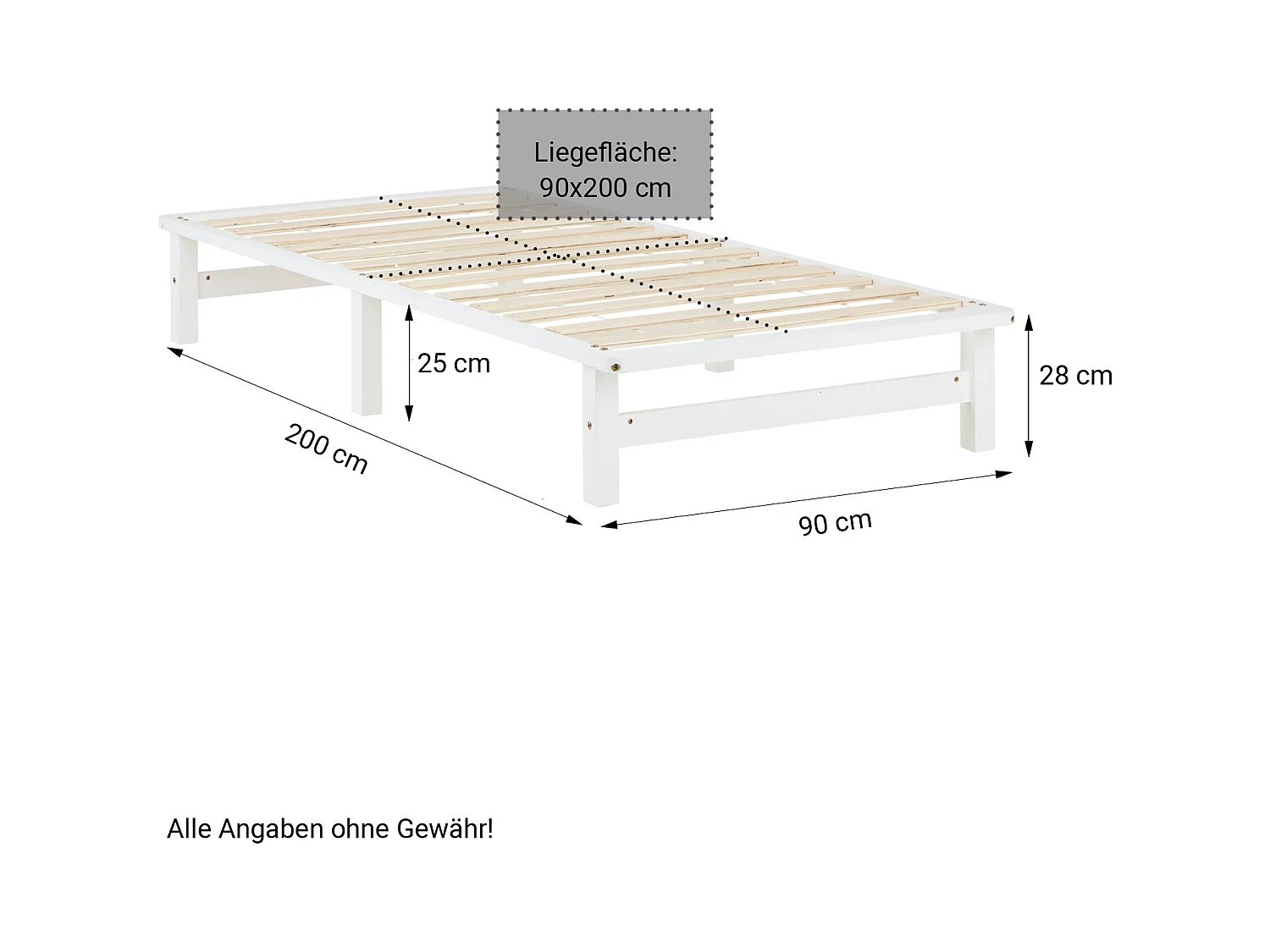 Bett 90x200 cm weiß Palettenbett Set 2 Lattenrost Massivholz Bett