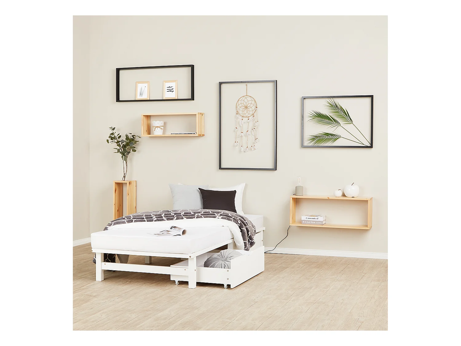 Bett 90x200 cm weiß Palettenbett Set 2 Lattenrost Massivholz Bett