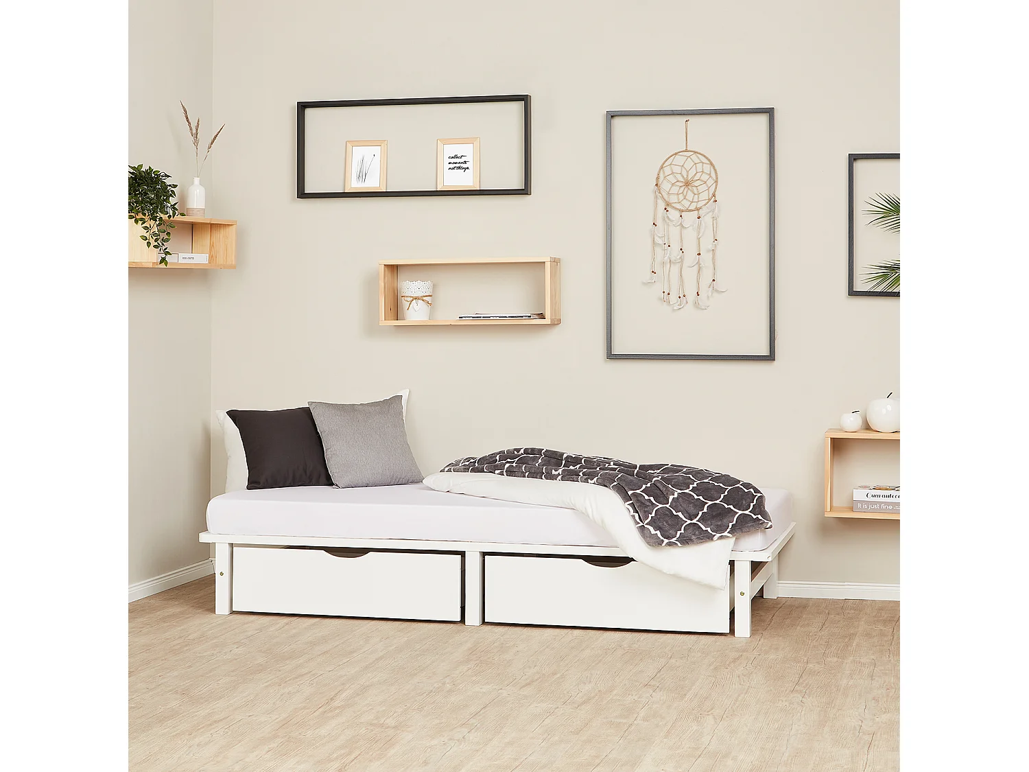 Bed 90x200 cm wit Palletbed Set van 2 Lattenbodem Massief Houten Bed