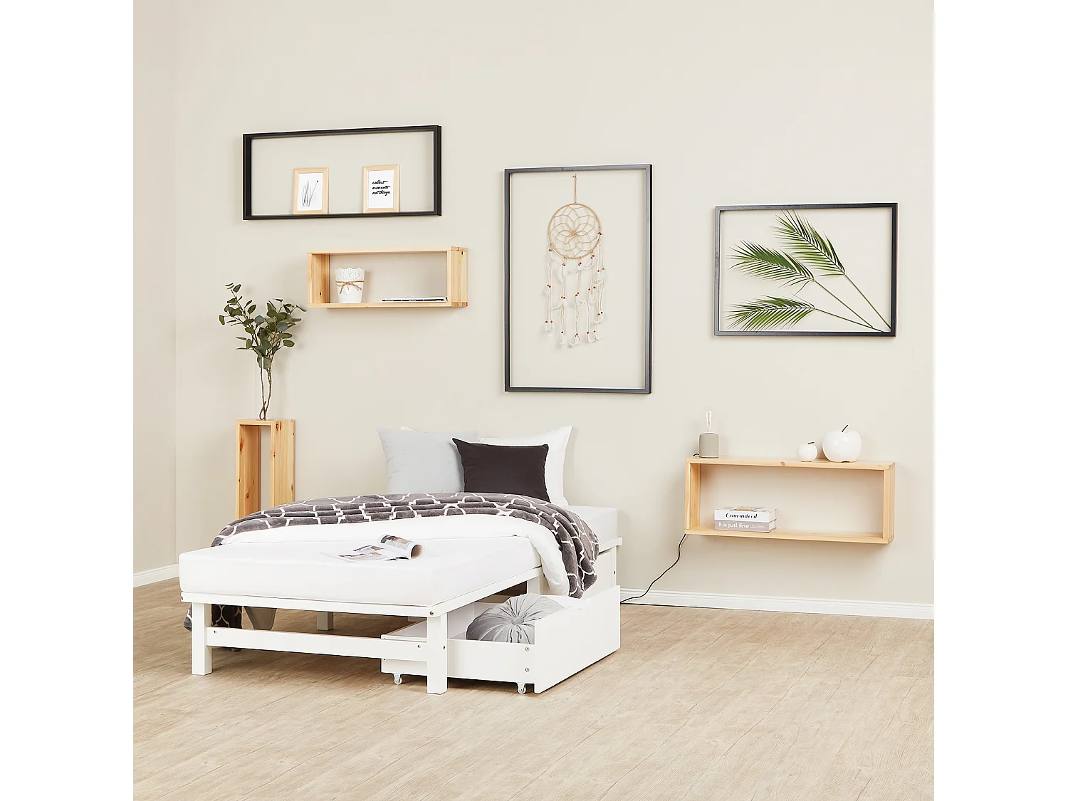 Bed 90x200 cm wit Palletbed Set van 2 Lattenbodem Massief Houten Bed