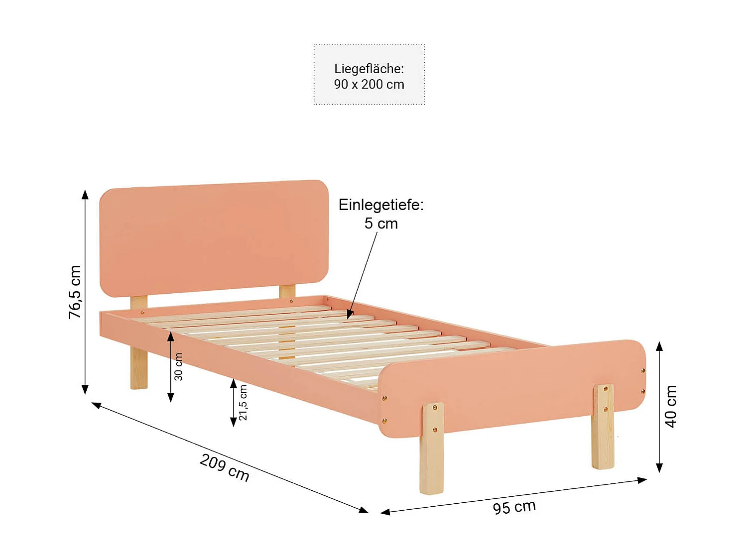 Einzelbett 90x200 cm rot
