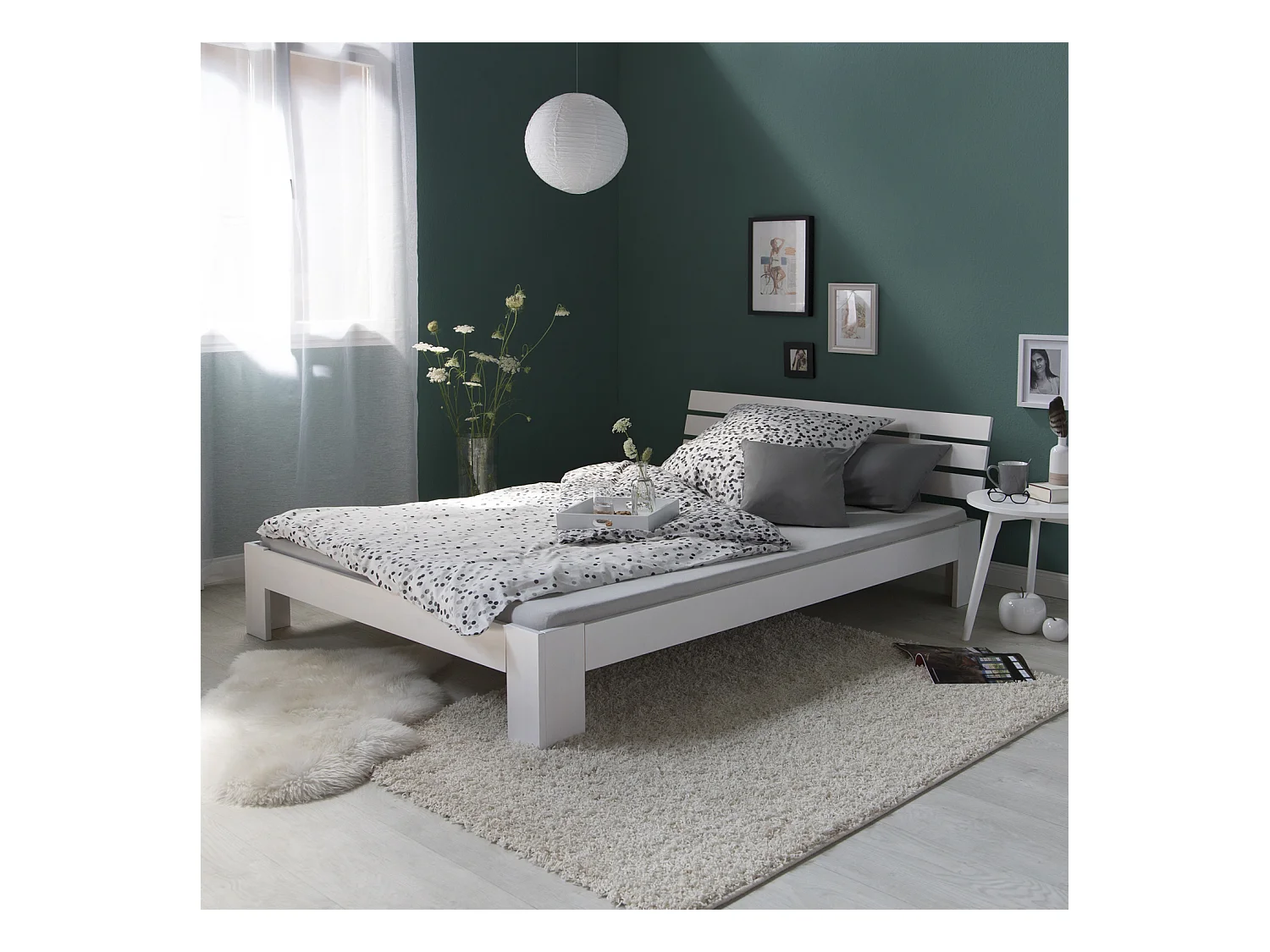 Cama de Casal 160x200 cm branca Estrutura em Madeira Maciça de Pinho