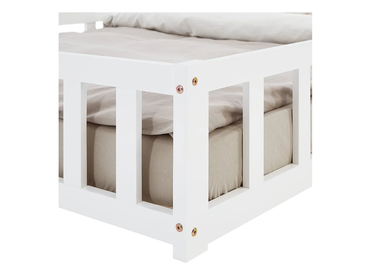 Kinder-Bodenbett 120x200 cm weiß Montessori-Bett mit Schutzgittern